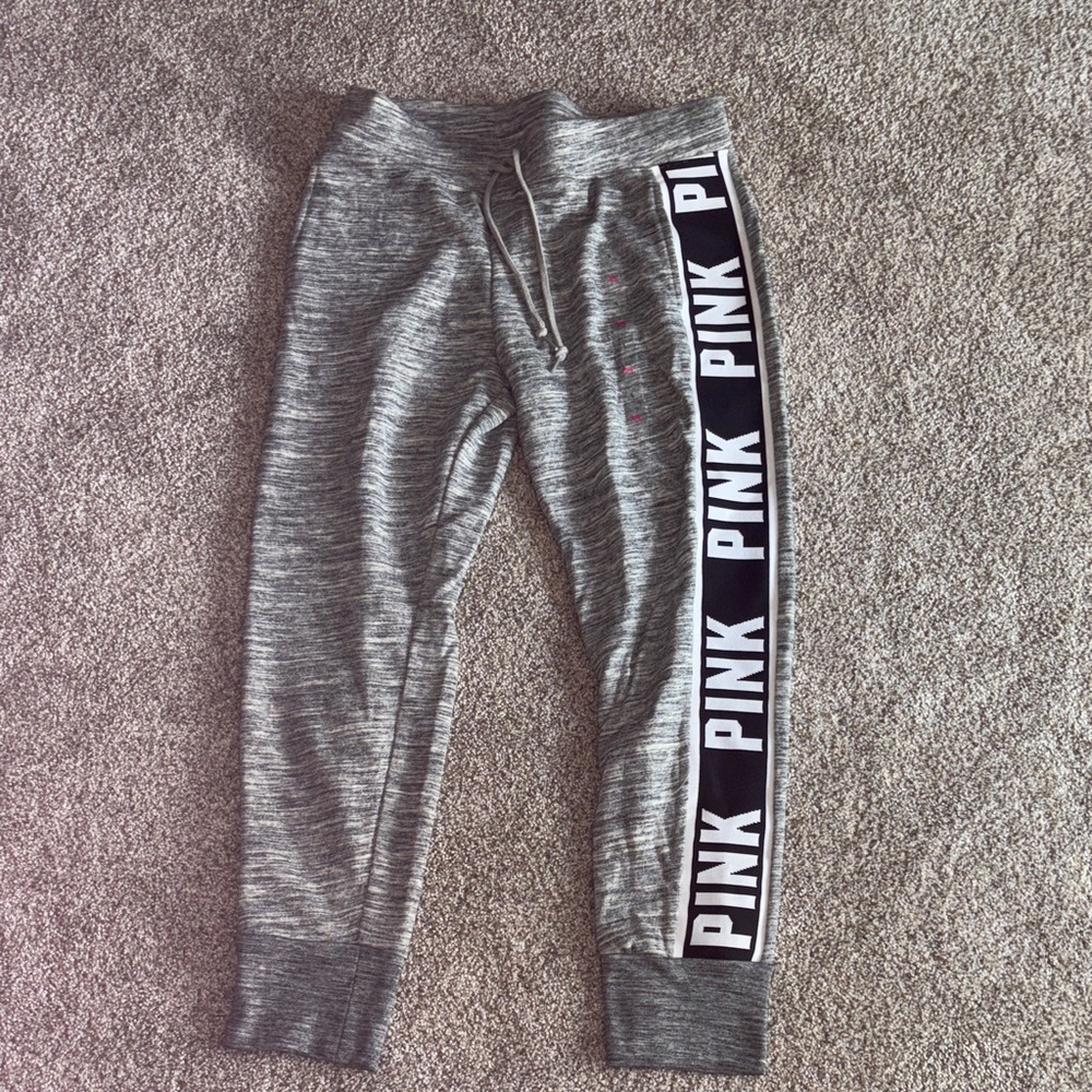 PINK Victoria's Secret Gray Joggers with Bold Pink Logo Large NWT